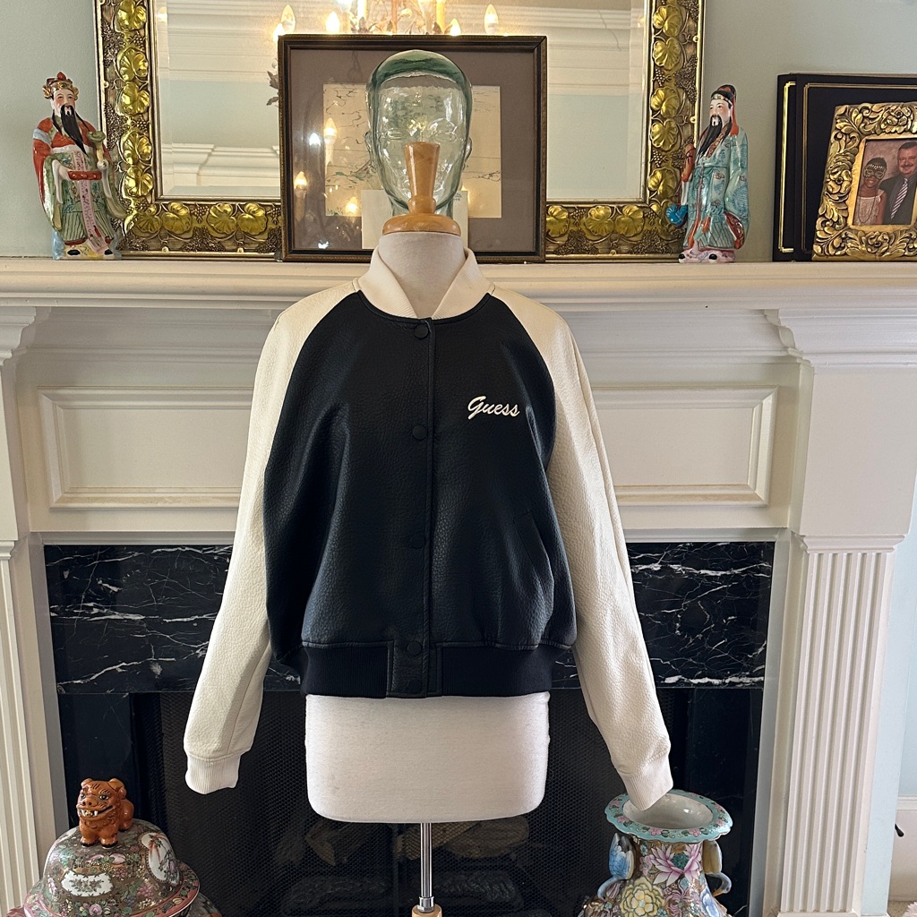 Nwot “Guess” Women's Black And White Varsity Jacket
